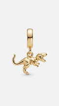 Gold-tone T-Rex dinosaur charm on a white background