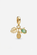 Gold-tone monstera leaf, pineapple and green turtle charm
