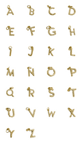 Gold-tone alphabet charm set from A to Z in an organic letter style