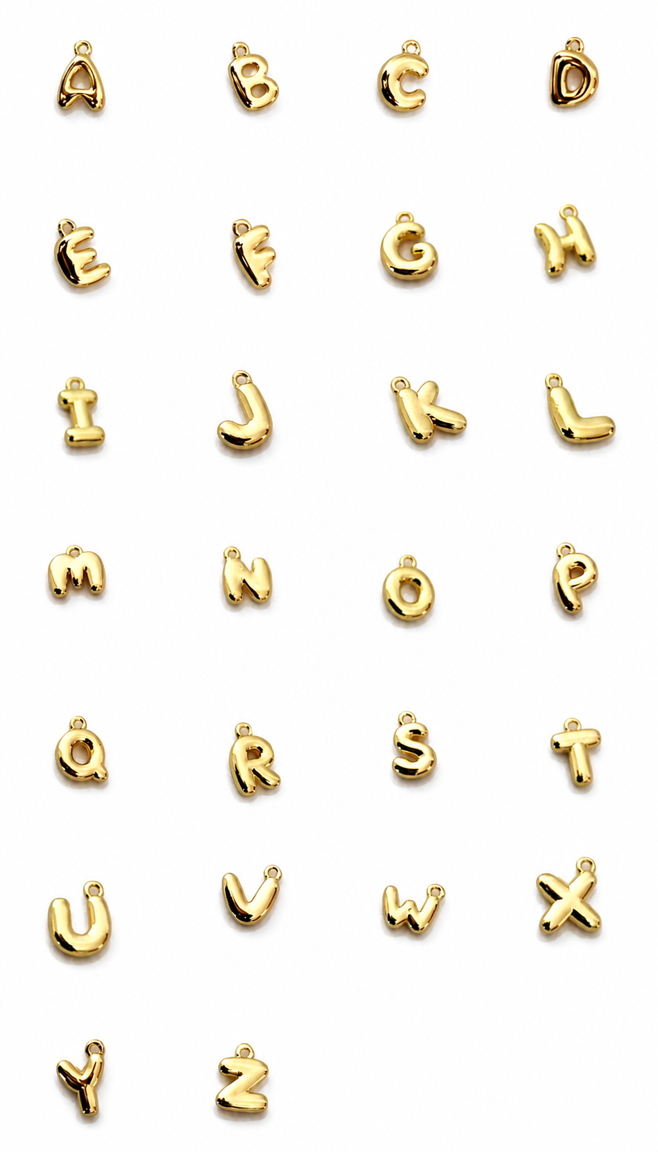Gold-tone alphabet charm set from A to Z in a polished letter style