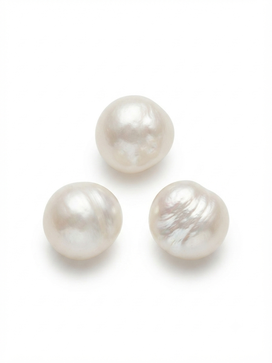 White freshwater pearl beads on a white background
