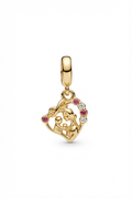 Gold-tone mother and child heart charm with pink and clear crystals